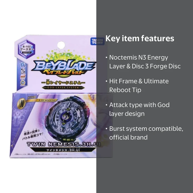 TAKARA TOMY Twin Nemesis 3H Ultimate Reboot Beyblade - Noctemis N3