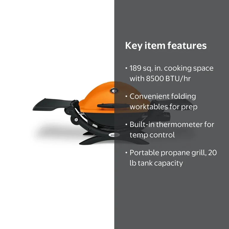 Weber Q 1200 Portable Propane Gas BBQ Grill - Orange, Small, Go