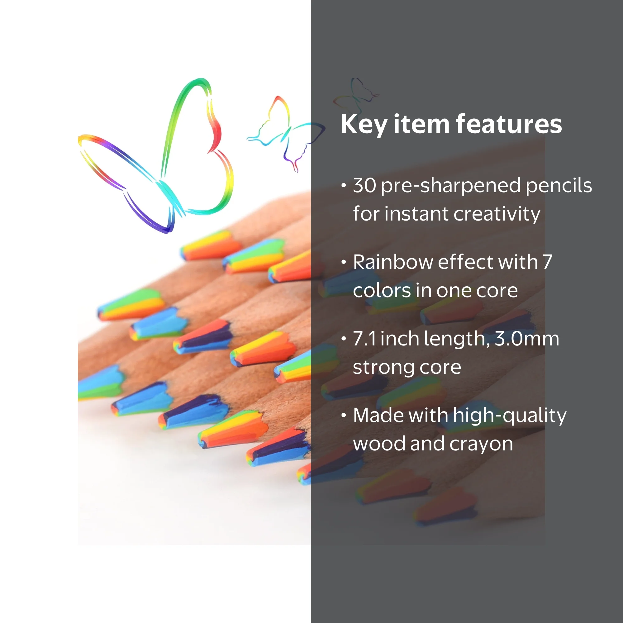 Nsxsu, Rainbow Colored Pencils, 30 Count, Pre-sharpened for