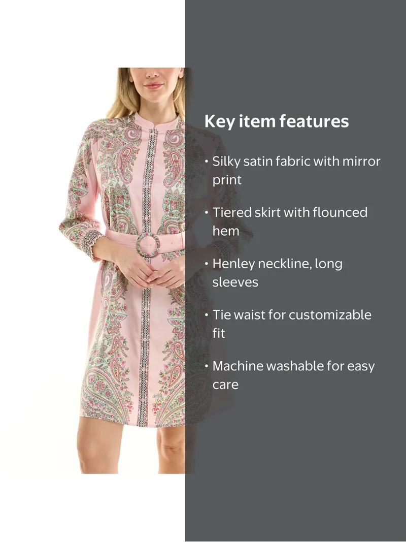 Nanette Nanette Lepore Womens Long Sleeve Tie Waist Mirror Print