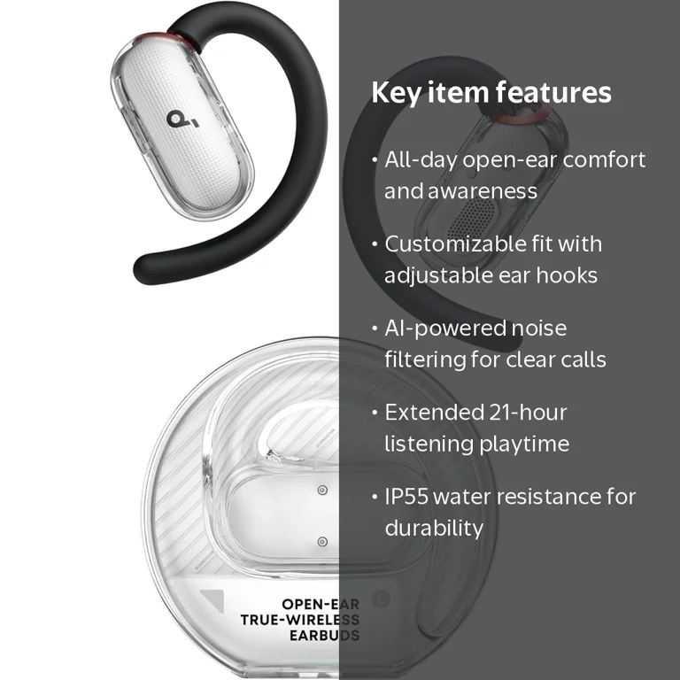 イヤホン Soundcore Open-Ear True-Wireless Earbuds Soundcore, Open-Ear Headphones, 21H Playtime, IP55, Bluetooth 5.4