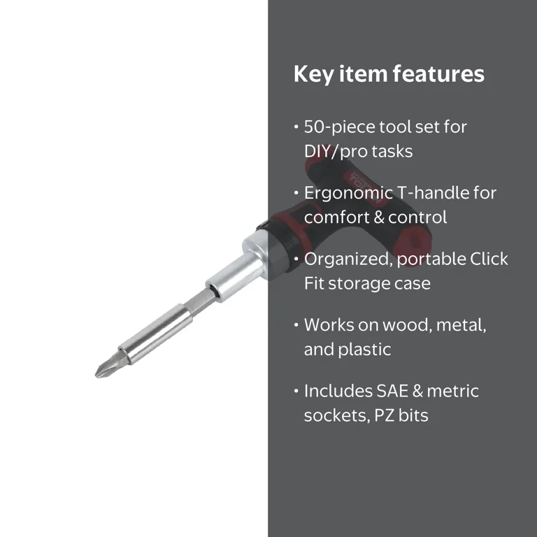 Hyper Tough 50-Piece T-Handle Driver with Bits and Sockets in