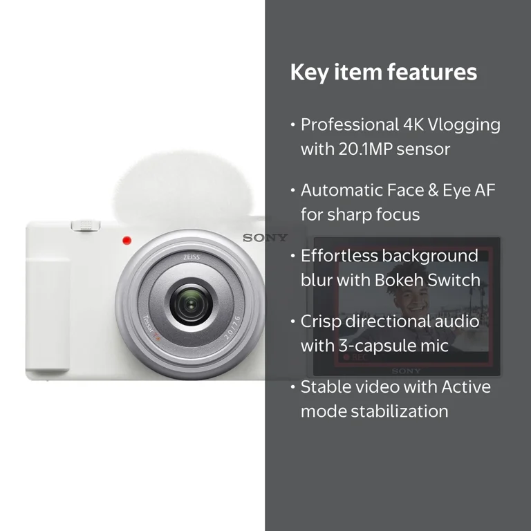 Sony ZV-1F Digital Camera - 20.1 MP, 4K 30 fps for Beginner