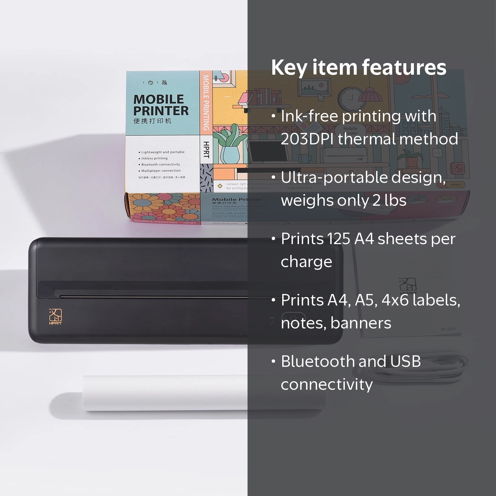 HPRT MT810 Portable Printer, A4 Wireless Bluetooth, Thermal