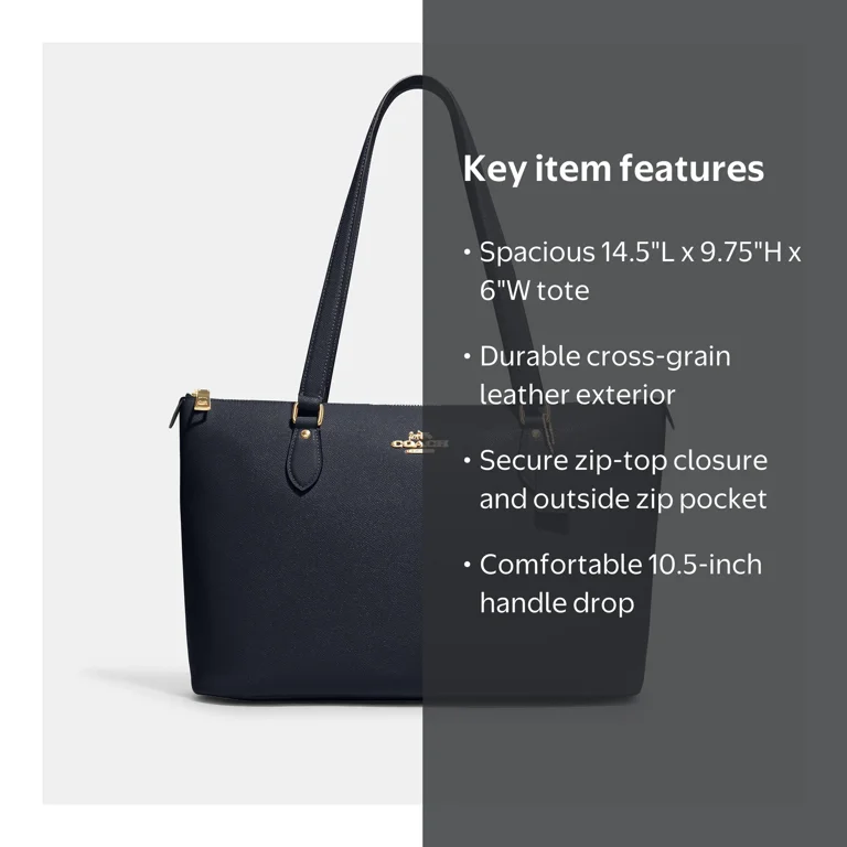 COACH Designer Women's Gallery Leather Tote Bag in Navy with Zip