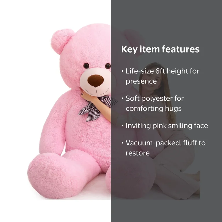 MorisMos Giant Pink Teddy Bear Stuffed Animal 6 Feet Soft Cuddly