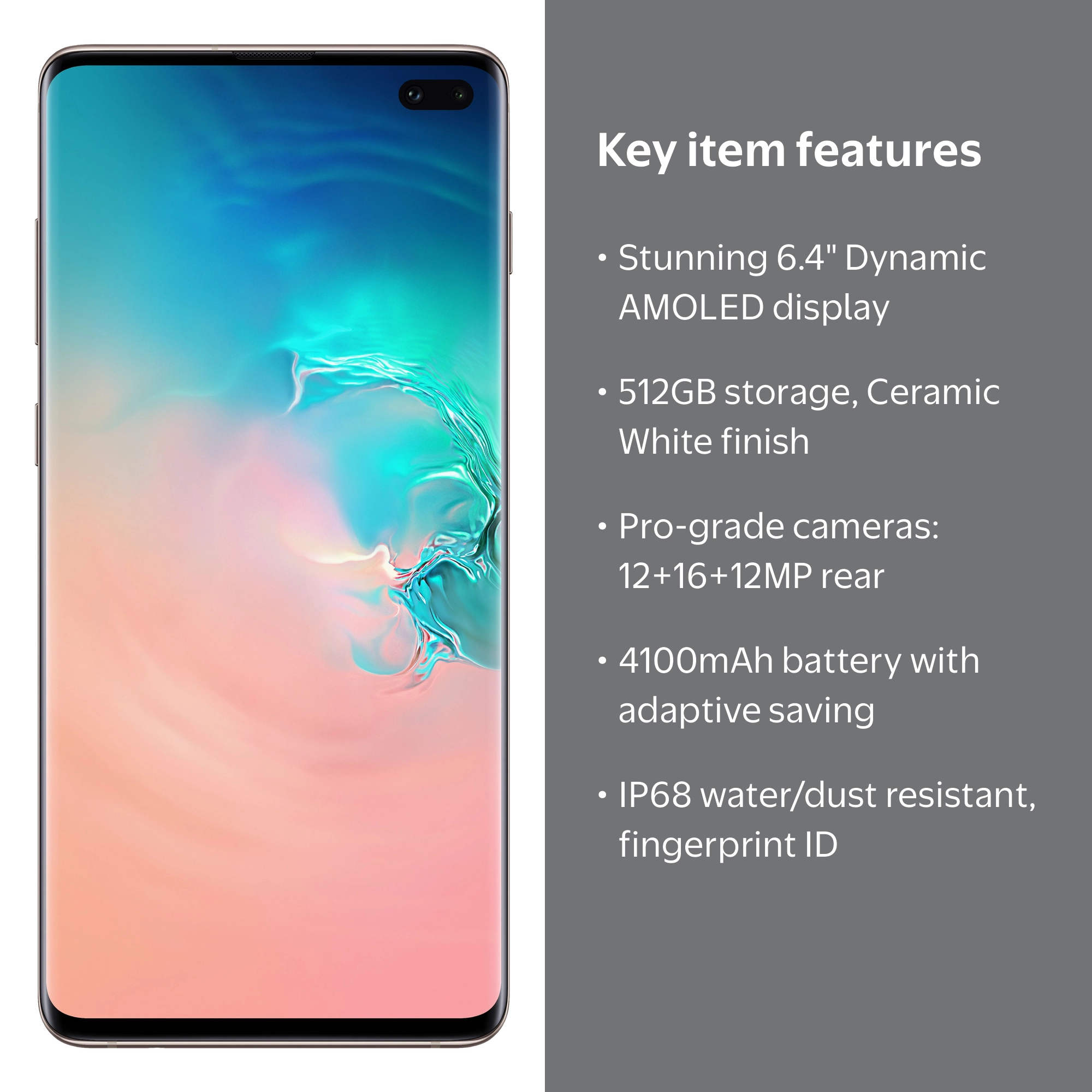 AT&T Samsung Galaxy S10+ 512GB, Ceramic White - Upgrade Only