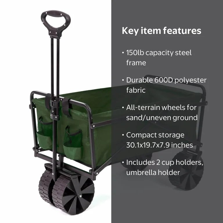 Seina 150lb Collapsible Steel Utility Wagon, Terrain Wheels, Green