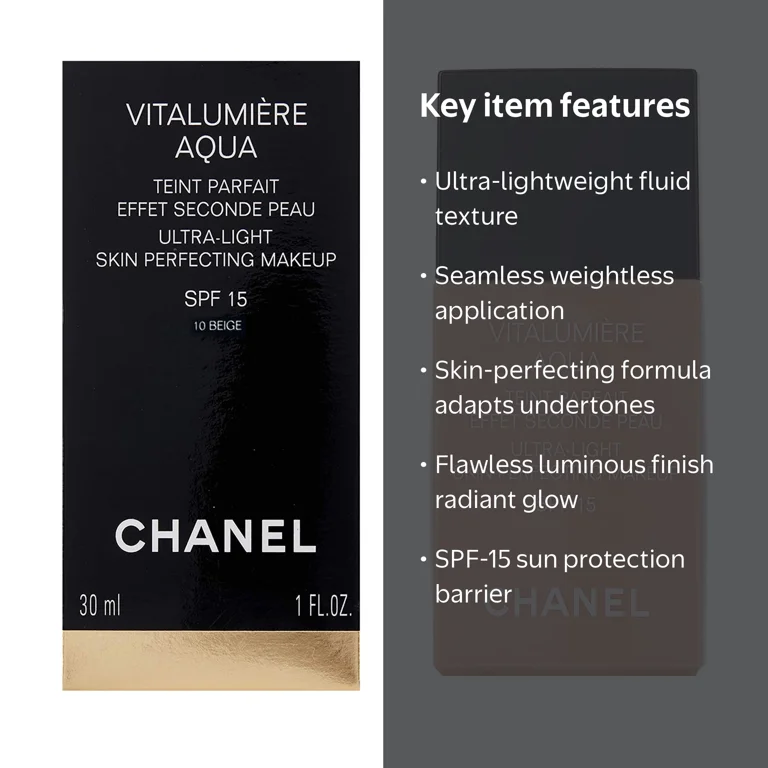 CHANEL Vitalumiere Aqua SPF-15 Ultra Light Makeup, #10 Beige