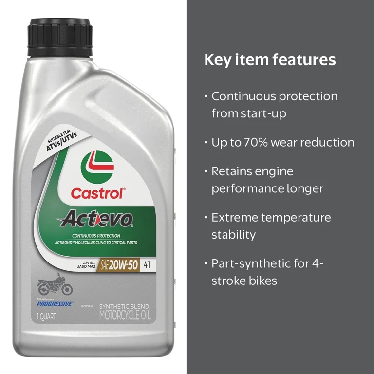 Castrol Actevo 4T 20W-50 Part Synthetic Motorcycle Oil, 1 Quart