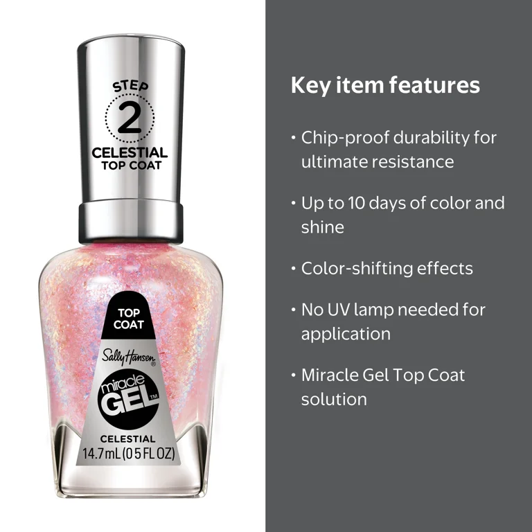 PR Sally Hansen Miracle Gel Top Coat Nail Polish, Celestial, 0.5