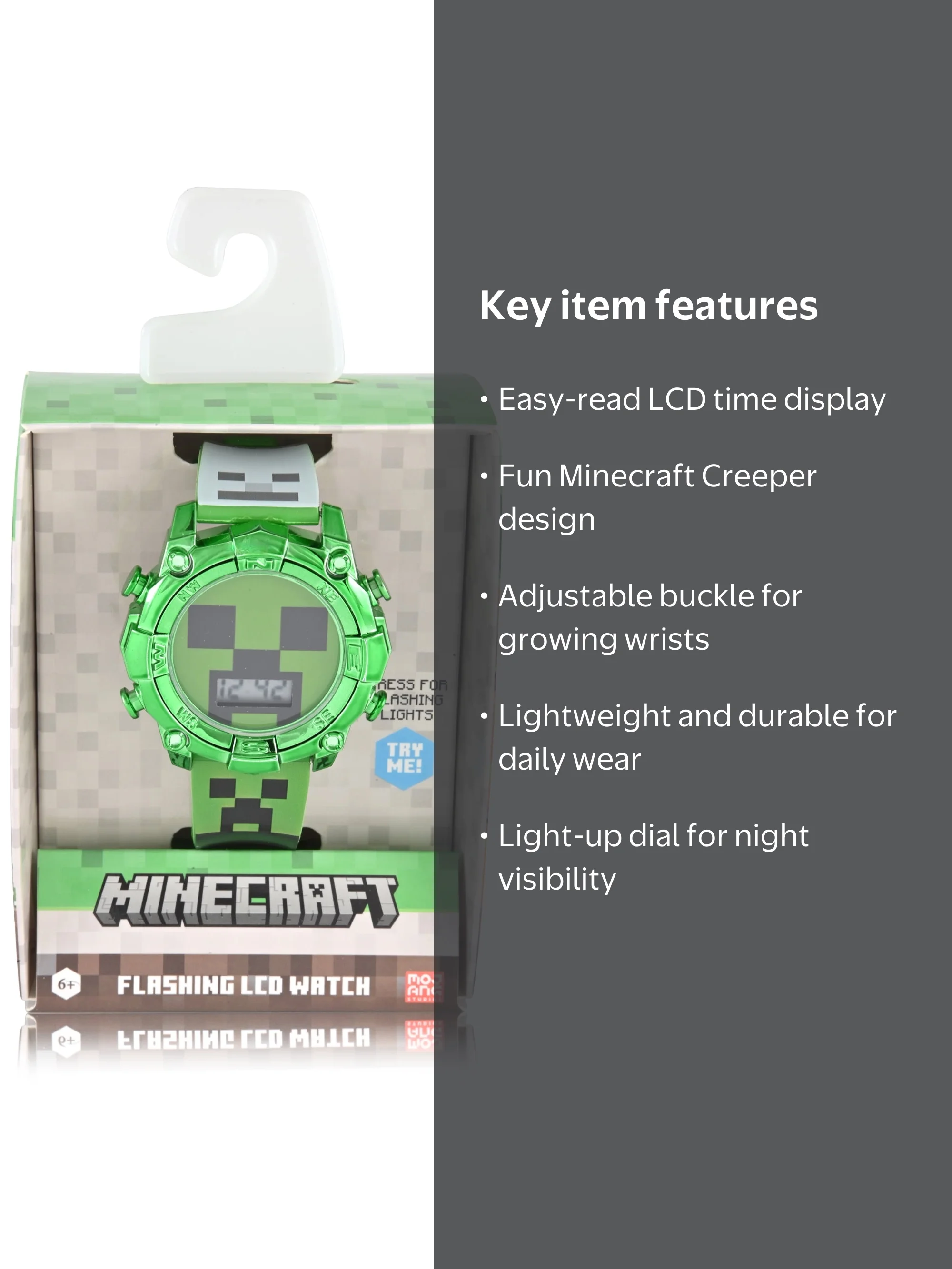 Minecraft Creeper Unisex Child Green LCD Watch, MIN4299WM