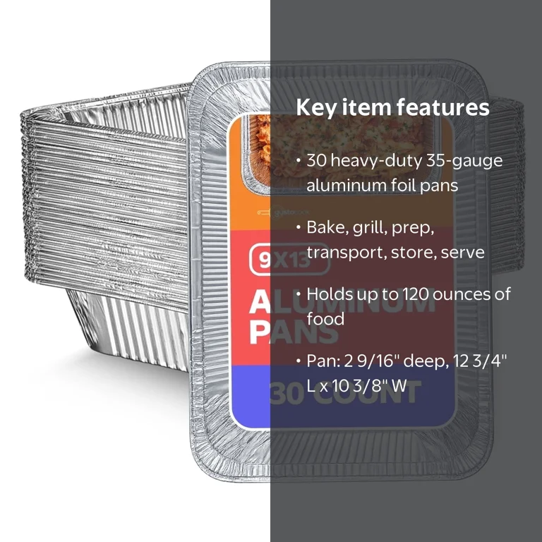 GUSTO, Aluminum Foil Pans, 9x13, Heavy-Duty, 30-Pack - Walmart.com