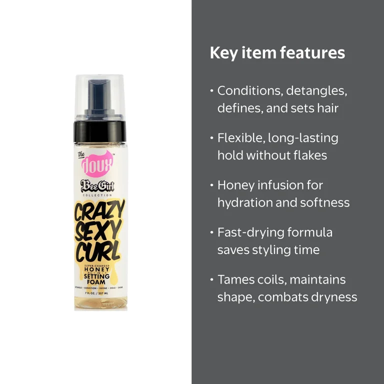 The Doux, Curl Styling Foam, Honey 7 oz, All-in-One Curl Definer