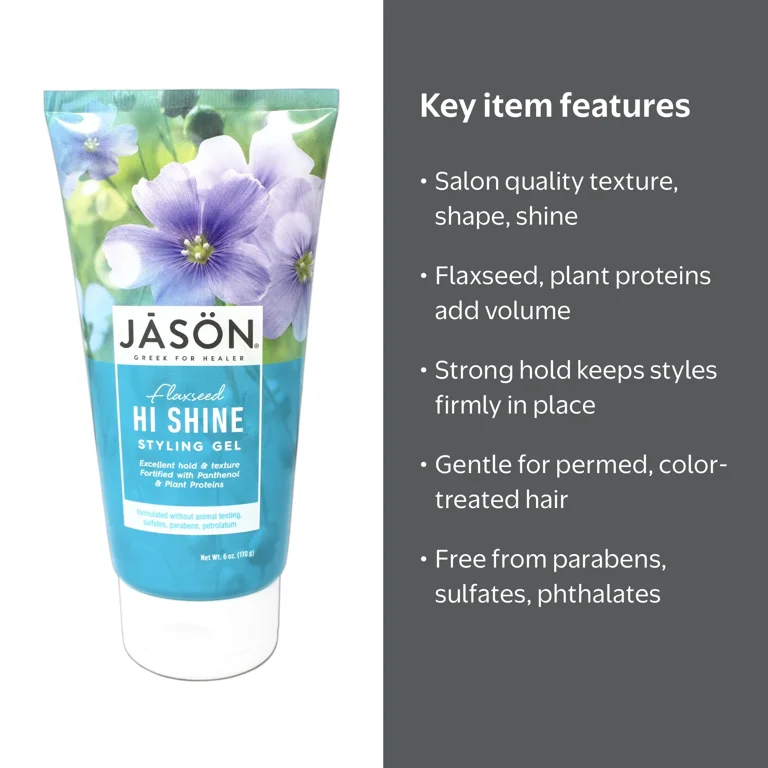 JASON, Flaxseed Hi-Shine Styling Gel, 6 Ounce Tube, Salon Shine