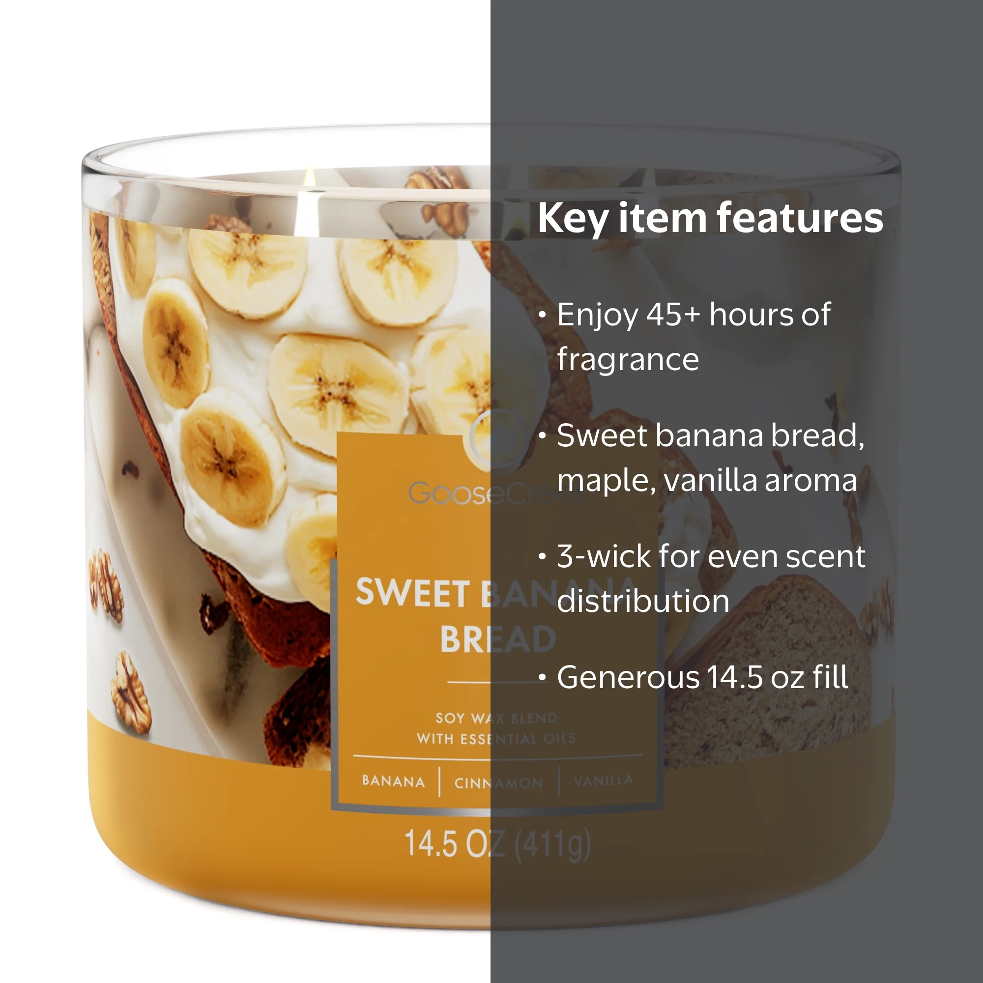 Goose Creek Sweet Banana Bread Scented 3-Wick Jar Candle 14.5oz