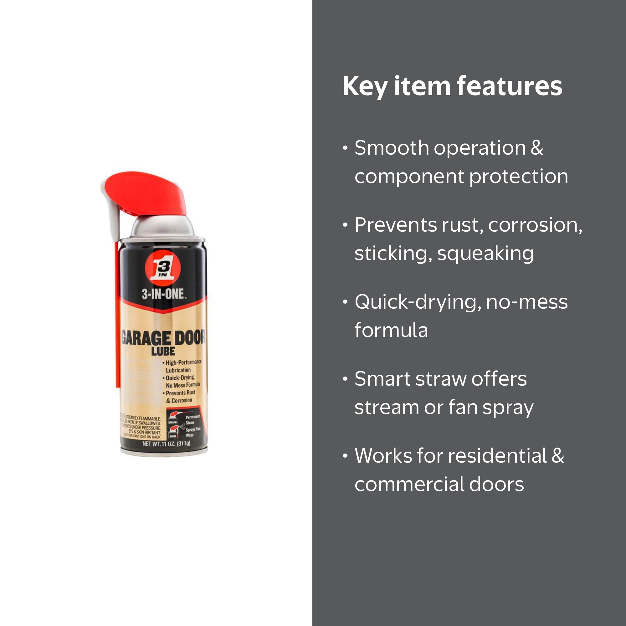3-IN-ONE Garage Door Lubricant, Quick-Drying Spray, Rust