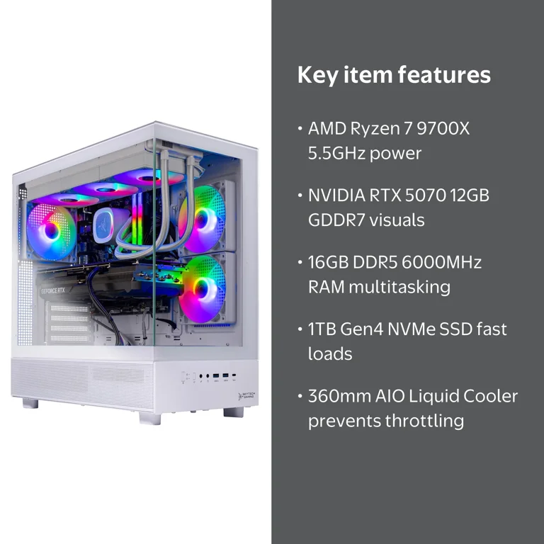 Skytech Gaming Azure 3 Gaming PC, AMD Ryzen 7 9700X 3.8GHz, NVIDIA