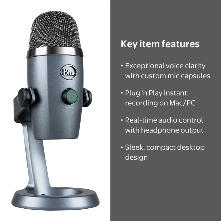 Logitech, Blue Yeti Nano USB Microphone, No-Latency Monitoring