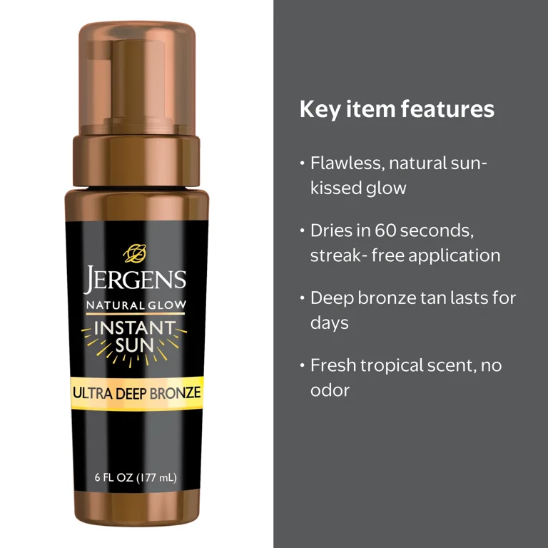 Jergens Self Tanner, 6 fl oz, Ultra Deep Bronze, Sunless Mousse
