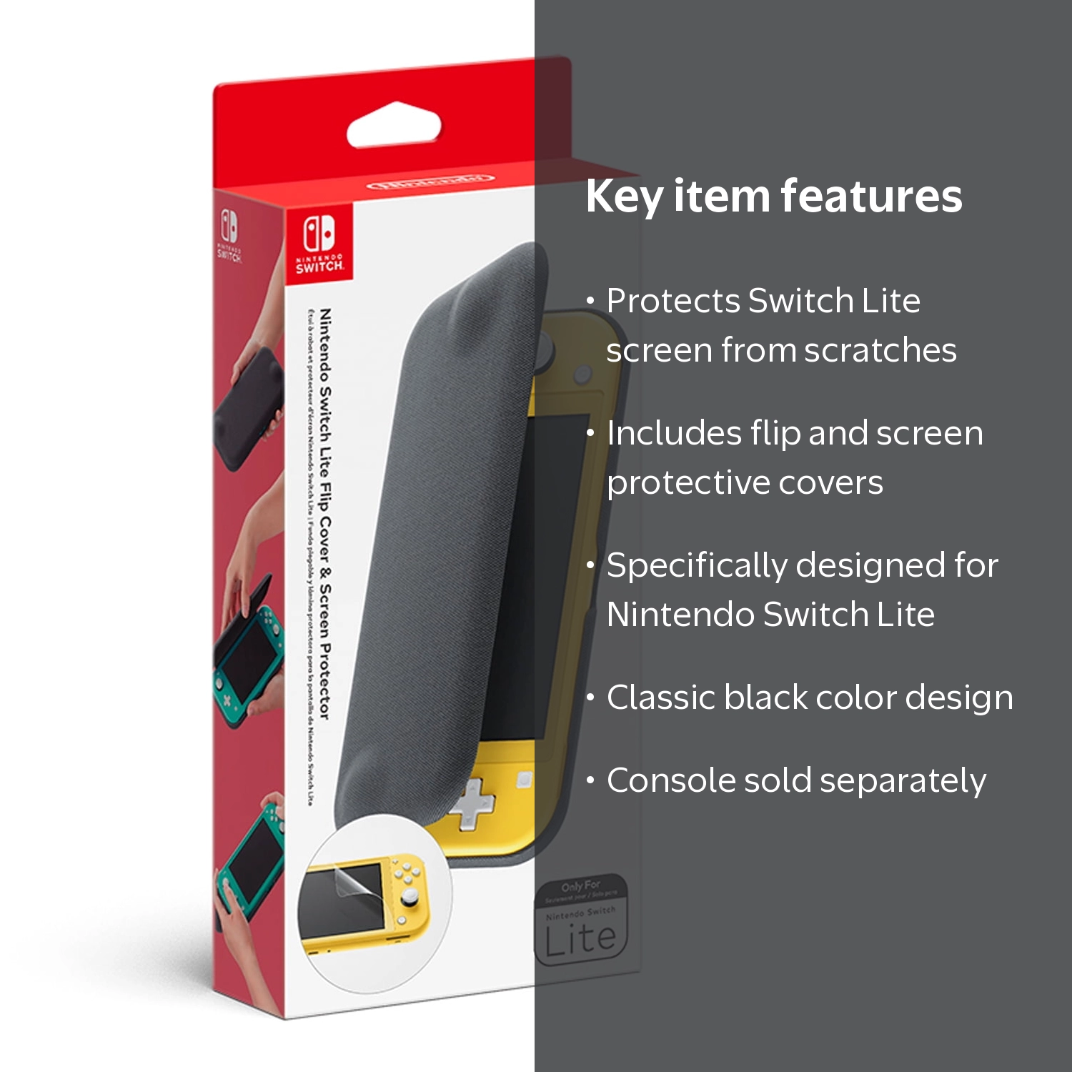 Nintendo, Switch Lite, Flip Cover & Screen Protector, Black