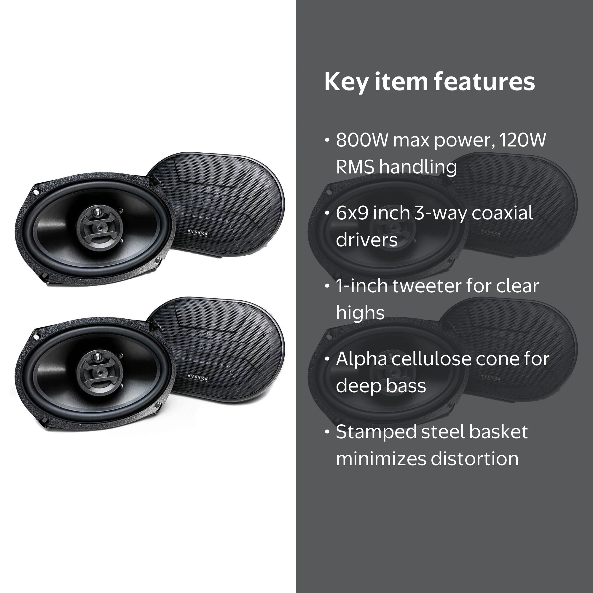 Hifonics Zeus 800 Watt 6 x 9 Inch 3 Way Car Audio Coaxial Speakers