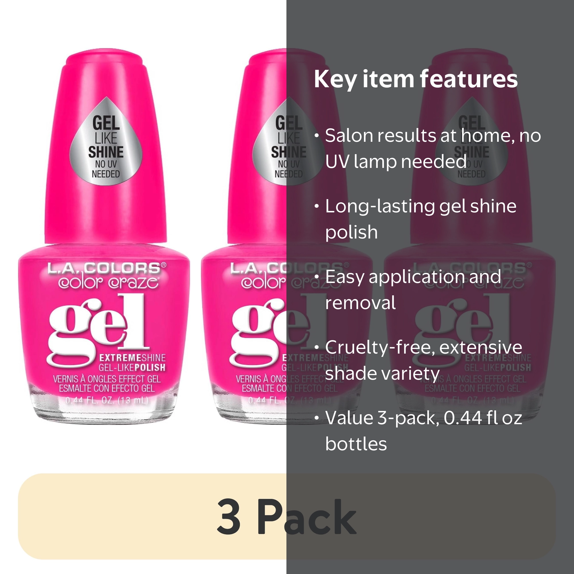 3 pack) L.A. COLORS Gel-like Nail Polish, Flashy, 0.44 fl oz