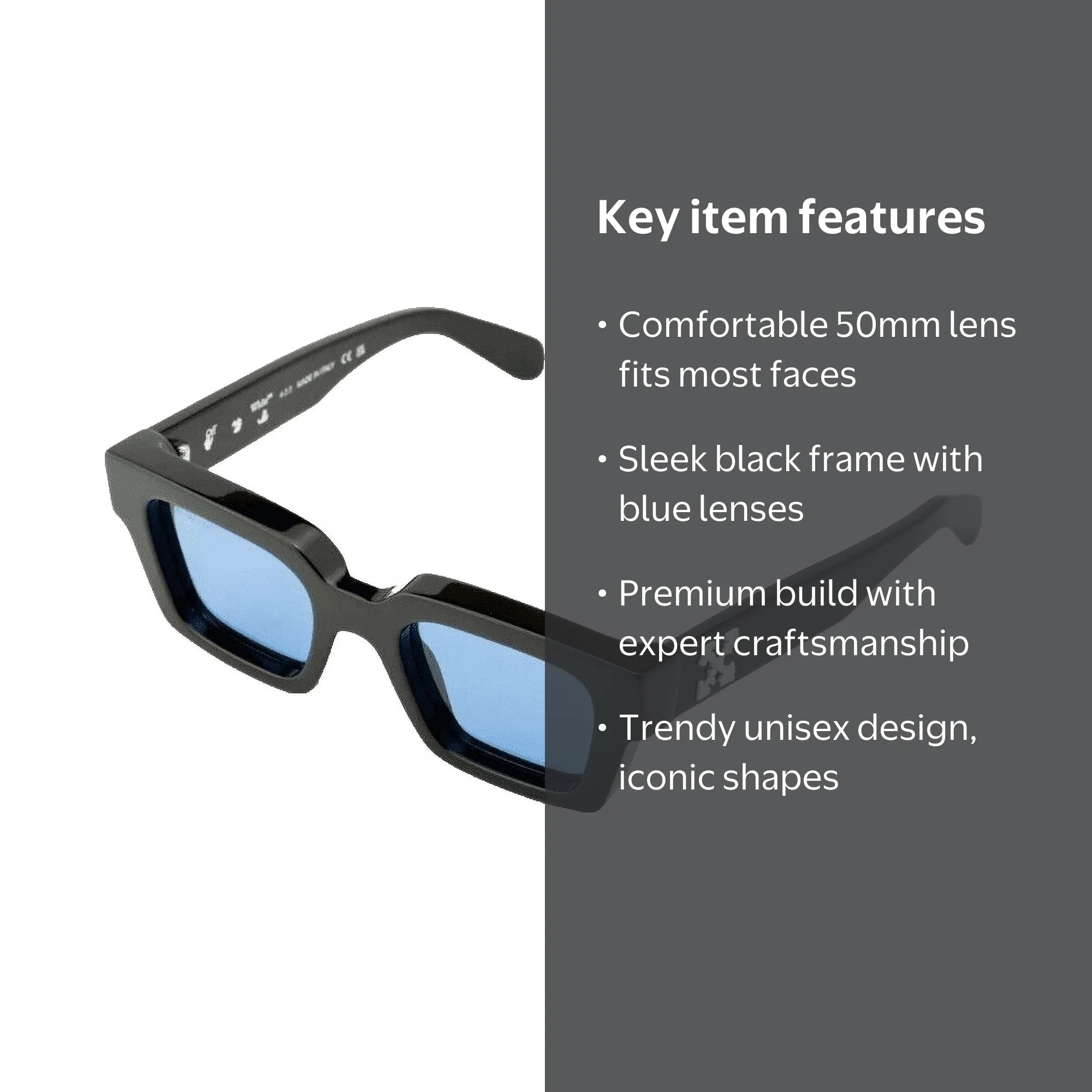 Off-White サングラス ブラック ブルーレンズ Off-White Virgil Unisex Sunglasses, Black Frame with Blue Lens