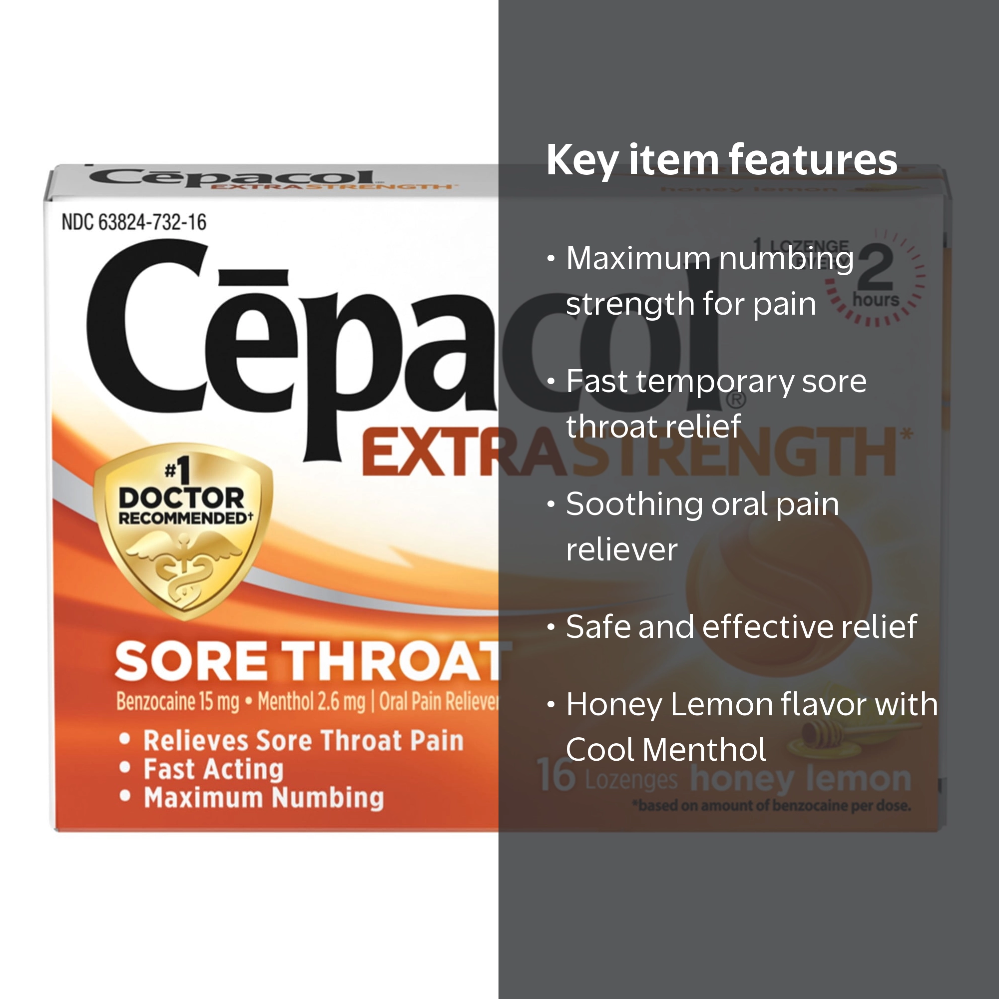 Cepacol Maximum Strength Throat Lozenges, Honey Lemon Menthol, 16