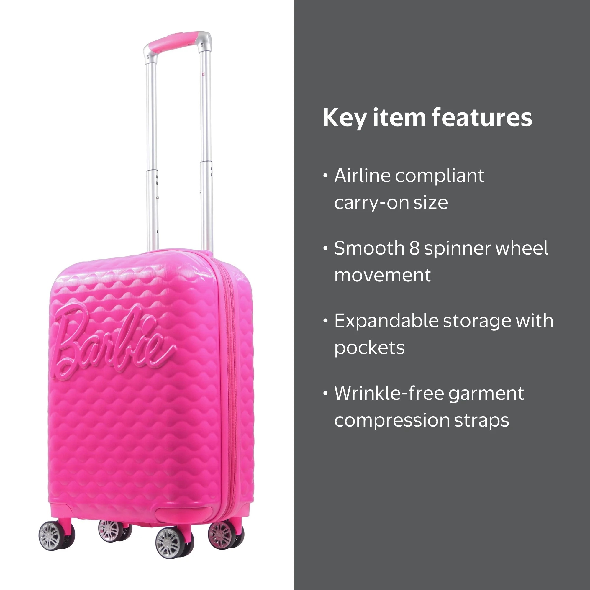 Barbie 22 Inch Carry On Rolling Luggage, Quilted Hardshell