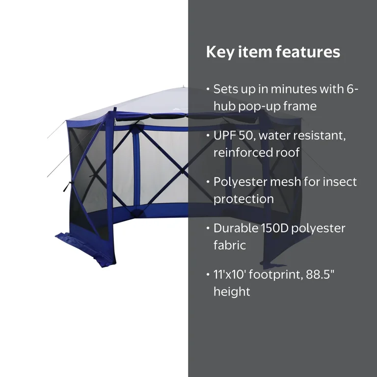 Ozark Trail 6-Hub Outdoor Camping Tent 11x10x88.5 Blue Shelter