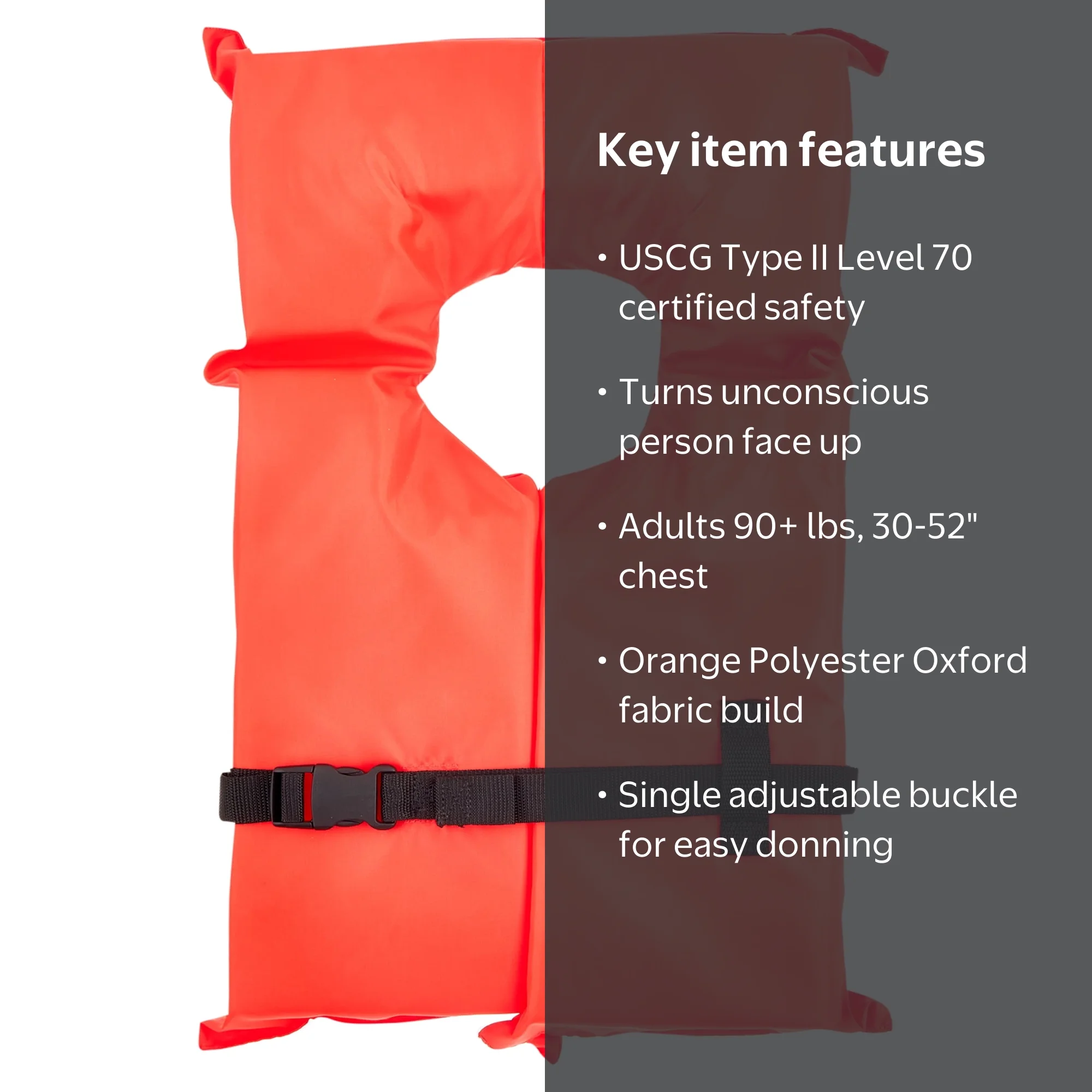 X2O, Adult Life Jacket, Type II, Coast Guard Approved, Orange