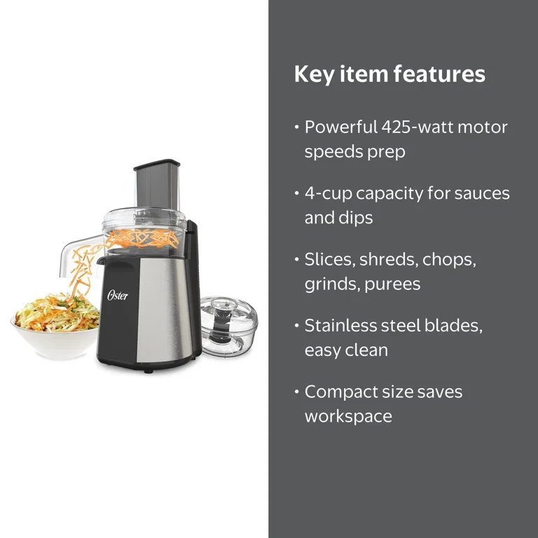 Oster Oskar 2-in-1 Salad Prep & Food Processor, Stainless Steel