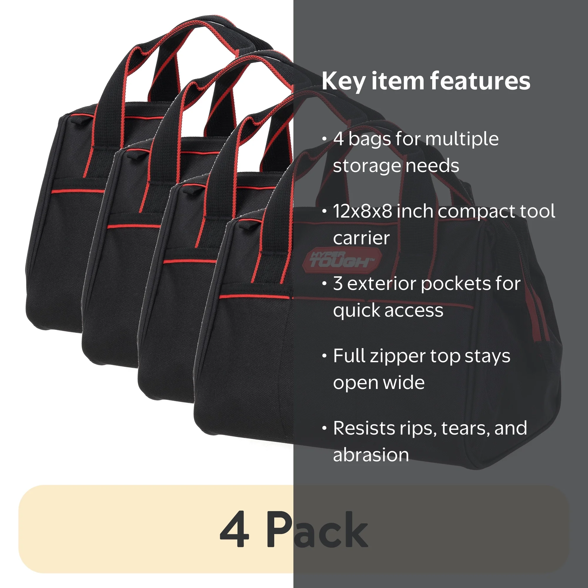 4 pack) Hyper Tough 12 inch Tool Bag - Walmart.com