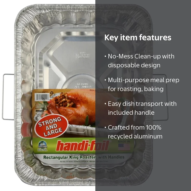 Handi-Foil Eco King Disposable Aluminum Roasting Pan with Handle