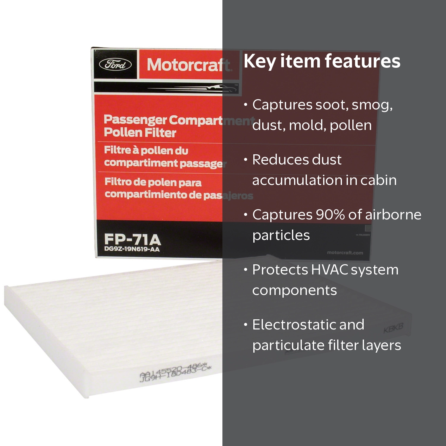 Motorcraft, Cabin Air Filter, FP71A, Red, Electrostatic Layer