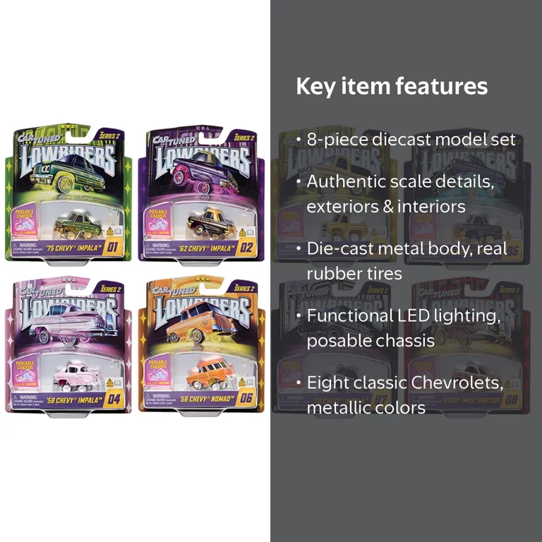 CarTuned Lowriders Show Glow Series 2 Set of 8 Diecast Models