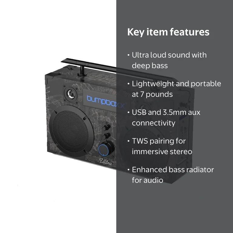 Bumpboxx Ultra Black Graffiti BBG | Wireless Boombox | Bluetooth