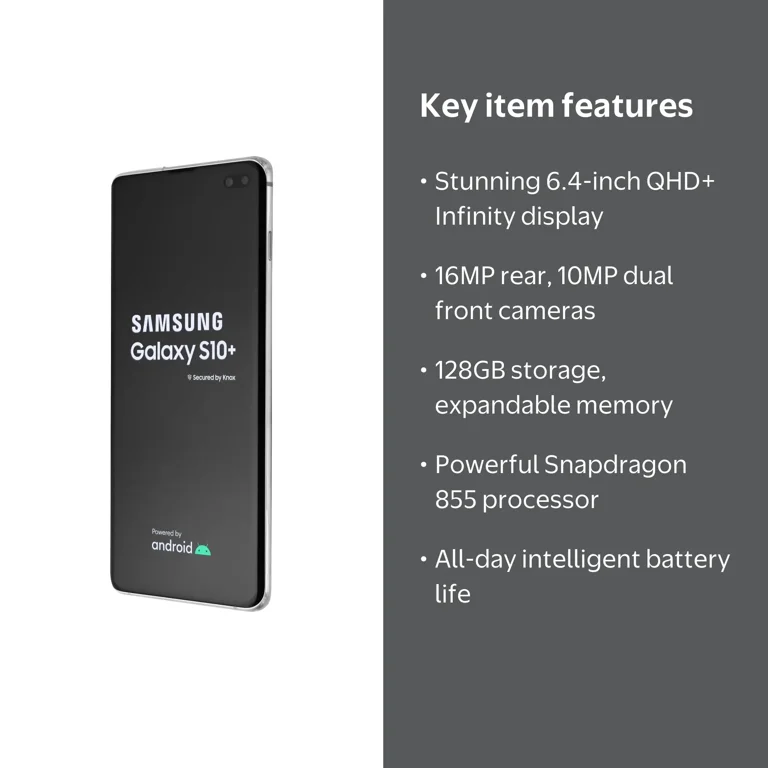 Samsung Galaxy S10+ (Plus) SM-G975U (Unlocked) - 128GB / Prism