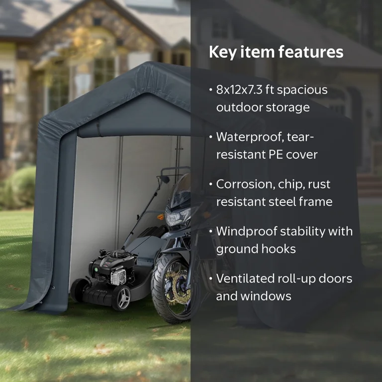 エンジョイアウトドア75-76. 91-107 Alpha Joy 8 x 12 x 7.3ft Outdoor Storage Shed Heavy Duty Portable