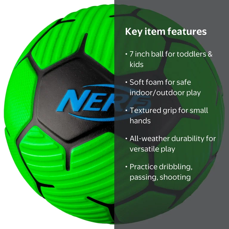 Nerf, Kids Foam Mini Soccer Ball, 7, Indoor Outdoor Safe Play