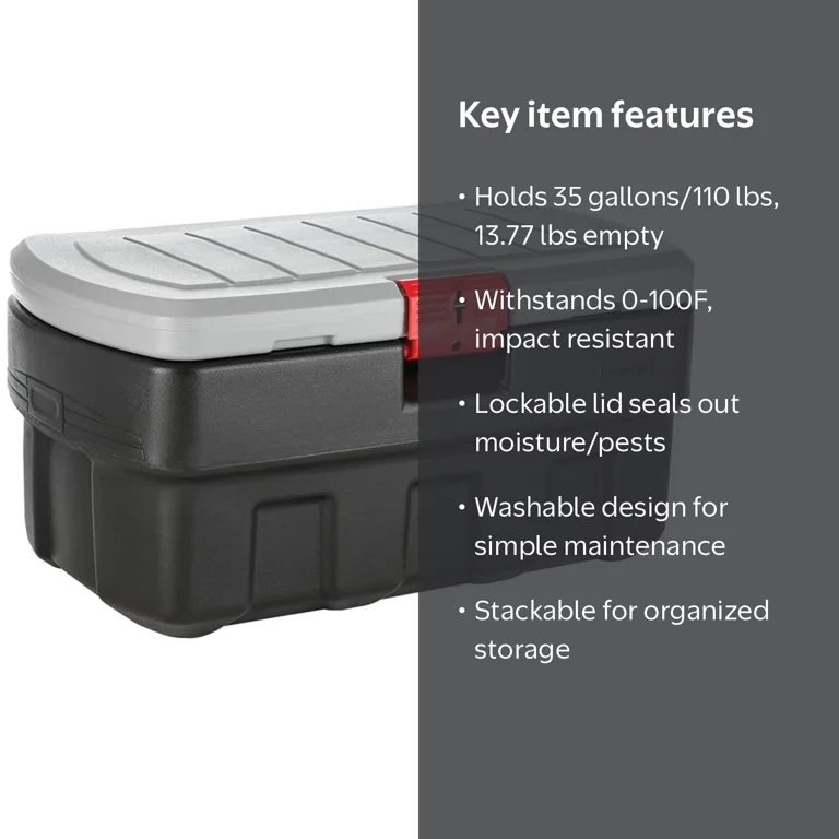 Rubbermaid 35 Gallon Black Action Packer Lockable Latch Storage Box Tote, Single