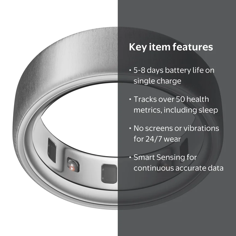 Oura Ring 4, Brushed Silver, Size 8, Smart Wearable, Sleep