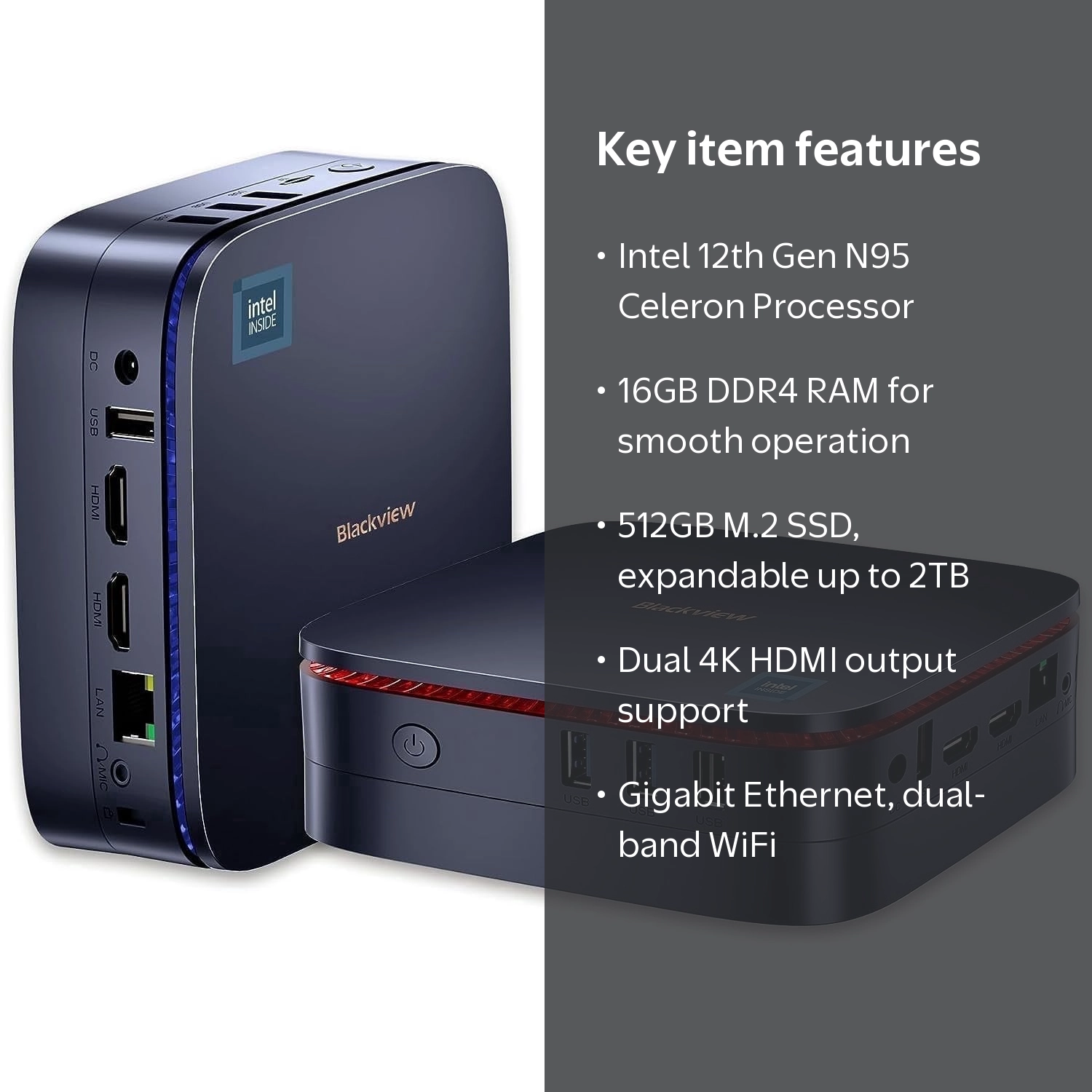 Blackview MP60 Mini PC, Intel N95, 16GB RAM, 512GB SSD, Gaming, 4K