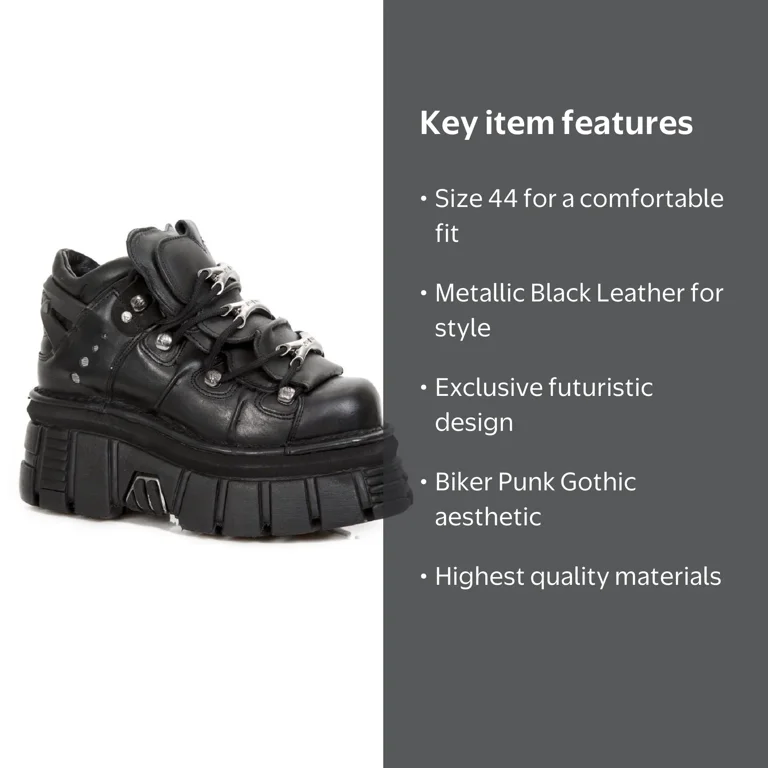 NEW ROCK 106-S29 TOWER SHOES Metallic Black Leather Biker Punk