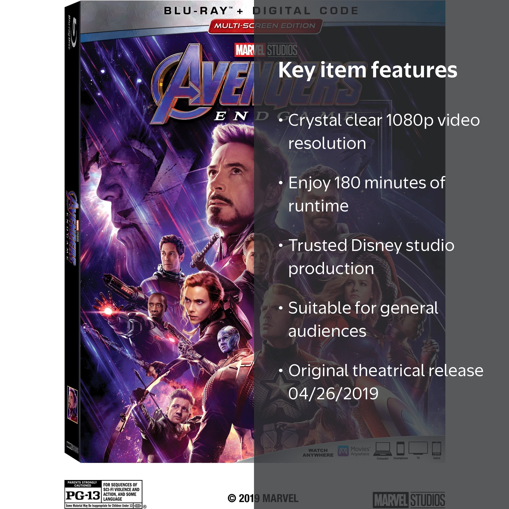 Disney, Avengers: Endgame Blu-ray, 1080p, 180 min, Theatrical