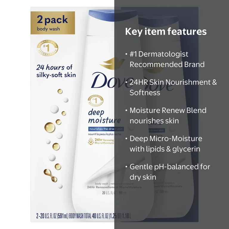 Dove, Women‚Äôs Body Wash, 20 fl oz, Deep Moisture Twin Pack