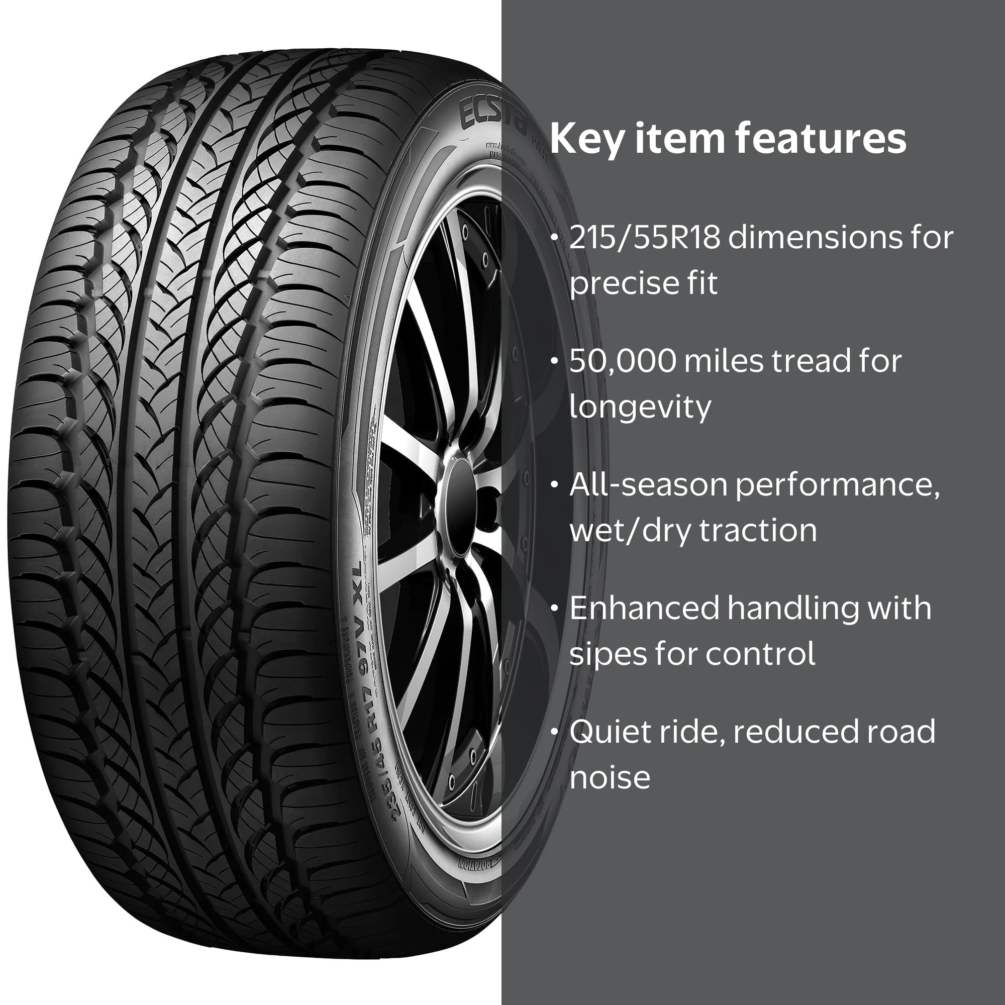 Kumho Tire, Passenger Tire, 215/55R18 95V, All-Season Performance