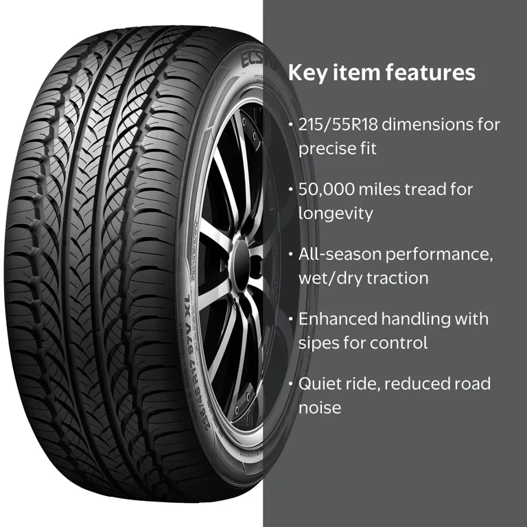 Kumho Tire, Passenger Tire, 215/55R18 95V, All-Season Performance Kumho Tire, Passenger Tire, 215/55R18 95V, All-Season Performance