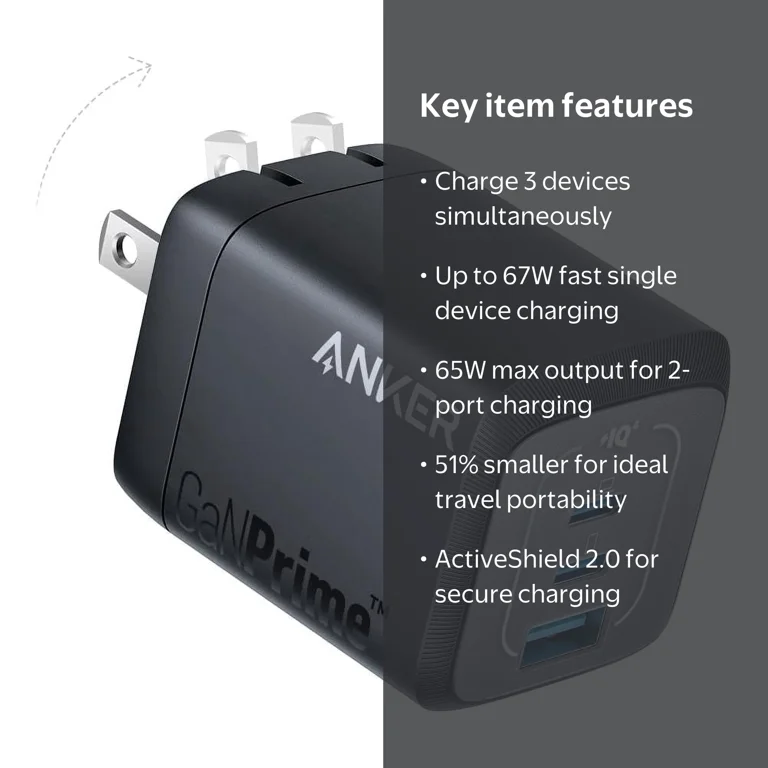 Anker, USB C Charger, 67W GaN Wall Charger, 3-Port Fast PPS